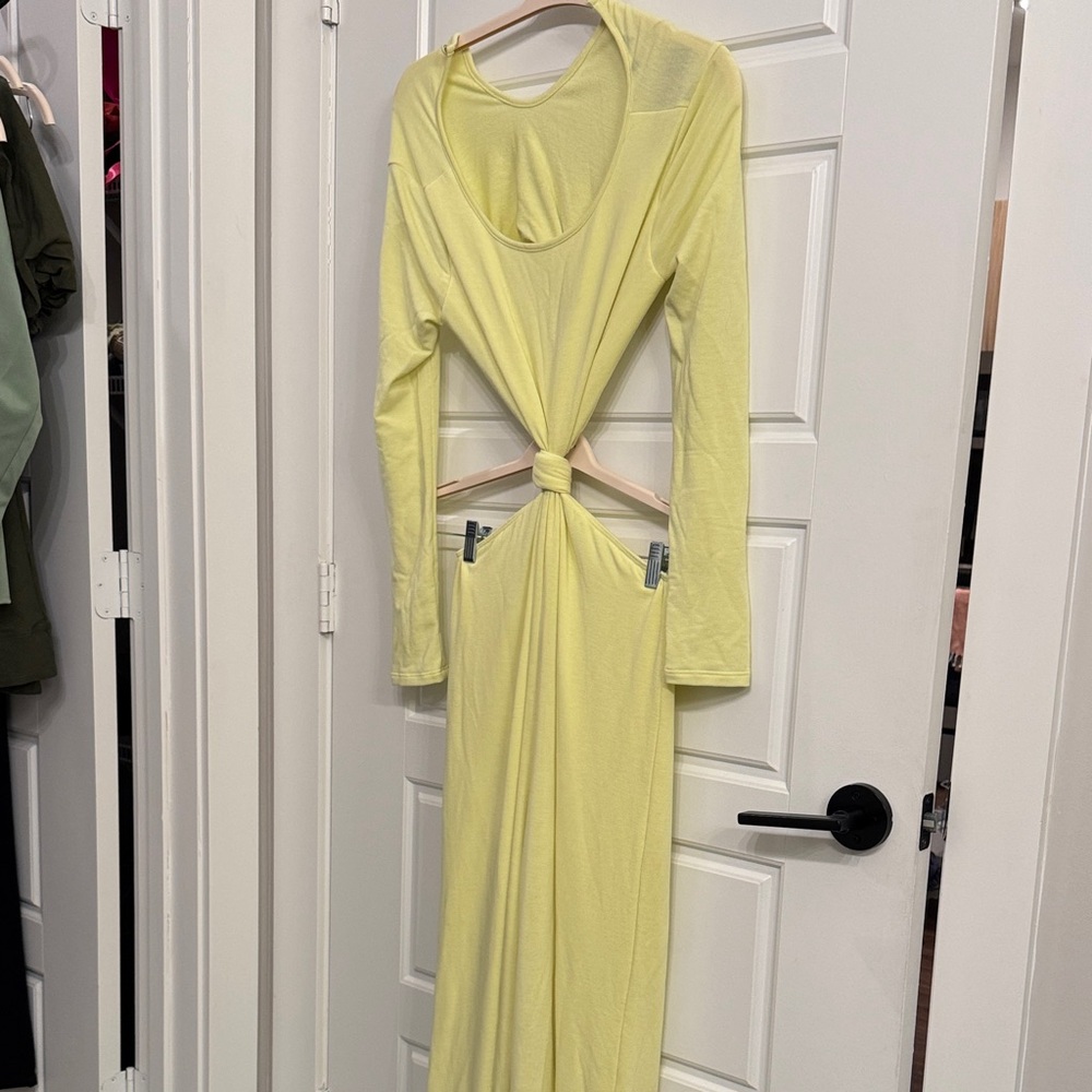 Long Sleeve Knot-Front Jumpsuit in Pale Yellow